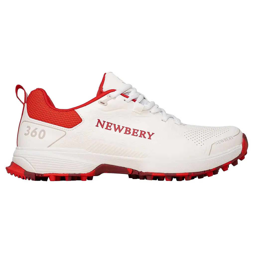 Newbery 360 Cricket Shoe - White/Red Pimples