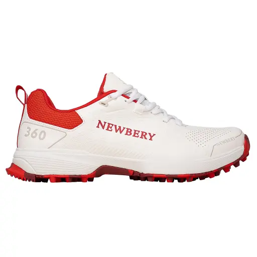 Newbery 360 Cricket Shoe - White/Red Pimples